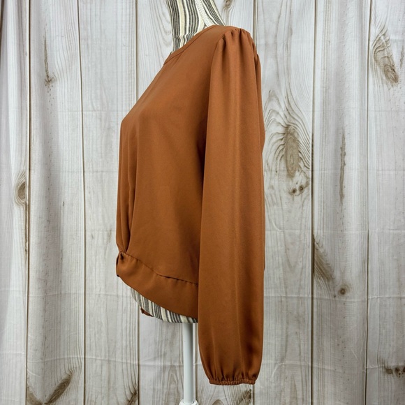 Nine West Top Twist Front Long Sleeve Dressy Comfort Blouse Rust Size Large - Picture 2 of 14